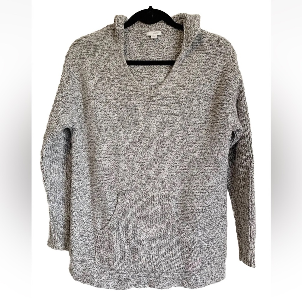 J. Jill Pure Jill Black White Pocket Wool Blend Hoodie Sweater XS Minimalist